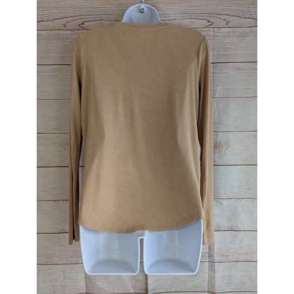 Aero Seriously Soft Beige V Neck Long Sleeve Solid Women Neckline Small - Picture 2 of 7